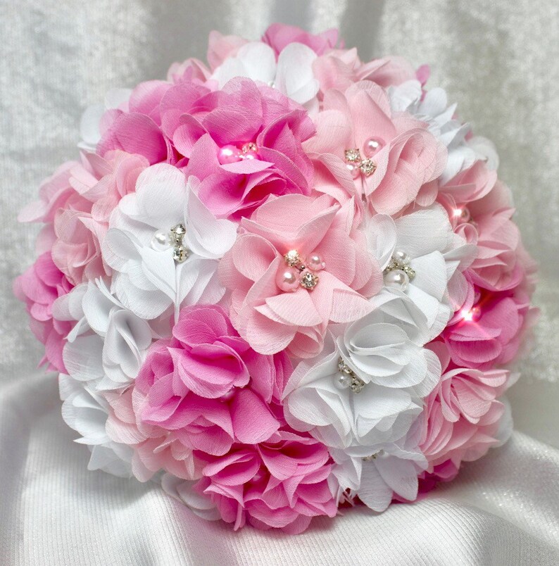 Pink Bridal Bouquet Bridesmaid Bouquet Chiffon Flower Bouquet Etsy