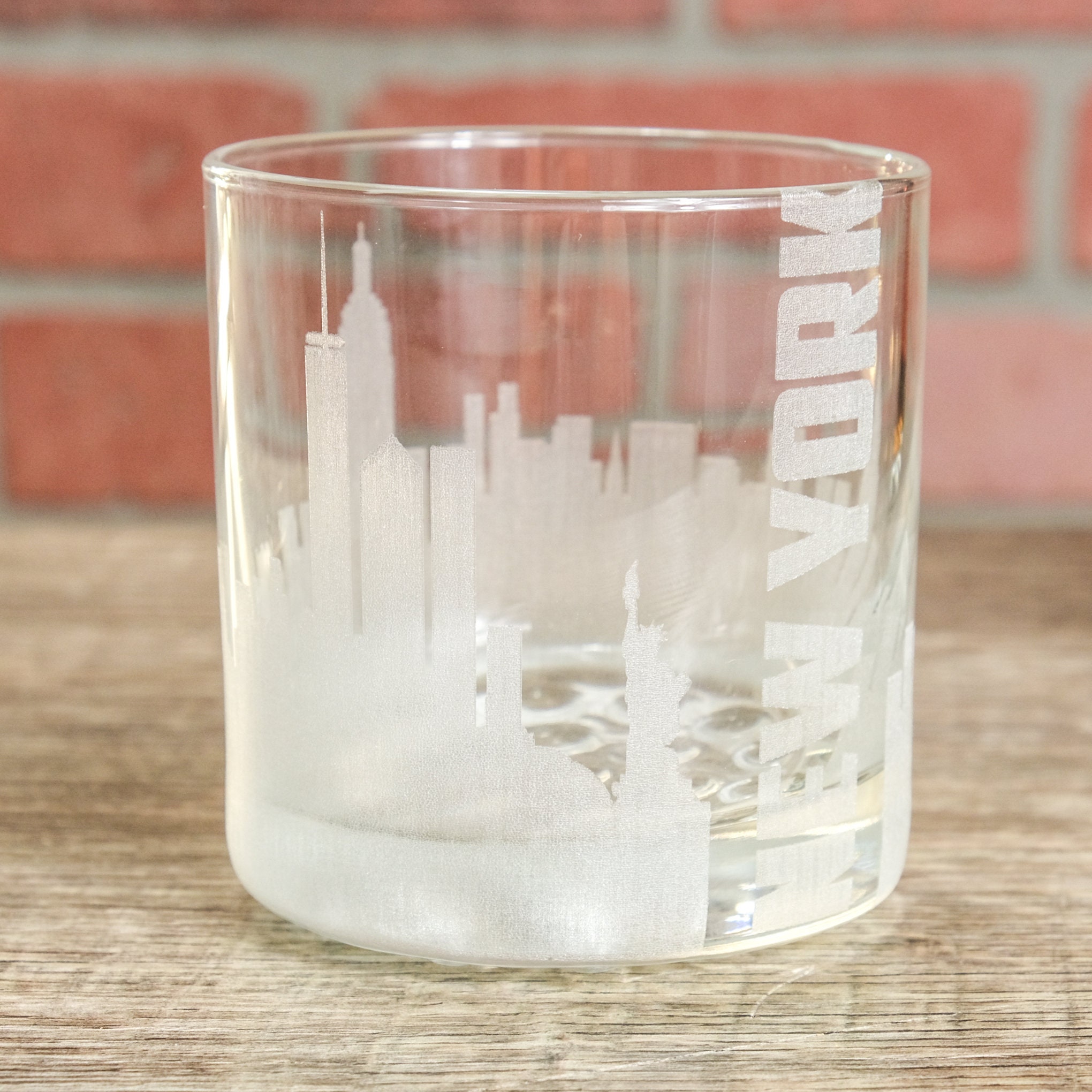 New York Skyline Glass, Etched Cocktail Glass, Manhattan Skyline