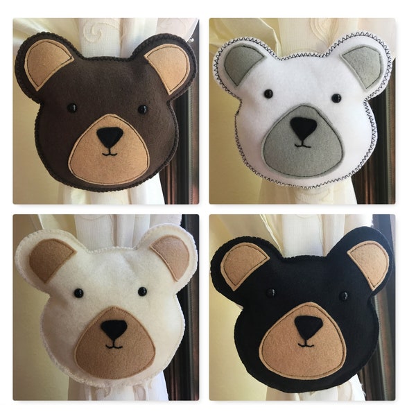 Liannas Baby Bear Curtain tieback, 7x6 inches, Kids Room decoration, Animal Nursery decor, Brown White Black Cream Baby Shower Gift