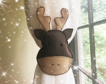 Liannas Baby Moose curtain tieback, 9x5 inches, Kids Room decoration, Animal theme Nursery Home decor, Brown  and Tan Baby Shower Gift