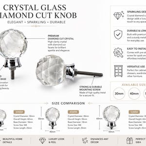 Crystal Glass Cabinet Knobs, Faceted Diamond Cut Drawer Pulls, Clear Glass Hardware