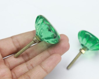 Handmade Fluted Glass Cabinet Knob: Vintage Drawer Pull, Brass Fitting