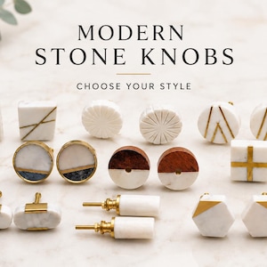Handmade Marble Cabinet Knob with Brass Inlay - Geometric Shapes