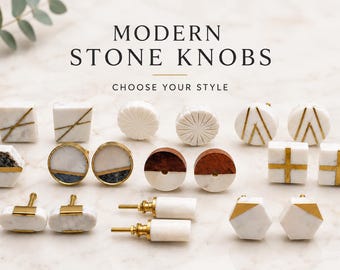 Handmade Marble Cabinet Knob with Brass Inlay - Geometric Shapes
