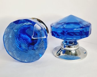 Perilla de puerta de cristal facetado vintage de 3 pulgadas / Múltiples colores y acabados / Elegante manija con corte de cristal