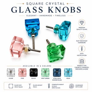 Tirador cuadrado de cristal hecho a mano para armario o cajón (32 mm)