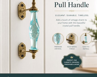 8 Inch Glass Crystal Drawer Pull, Brass Cabinet Handle, Antique Gold Furniture Hardware