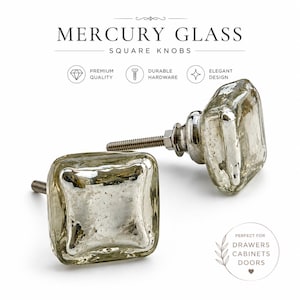 Handmade Square Mercury Glass Cabinet Knob | Vintage Silver Drawer Pull