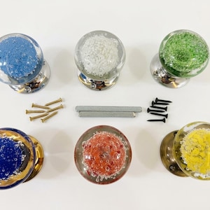 Handmade Double-Layer Glass Mortise Door Knobs | 60mm Spring Turn Handles (Pair) long fittings