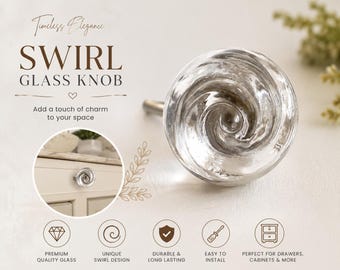 Swirl Glass Cabinet Knobs – Handmade Clear Drawer Pulls