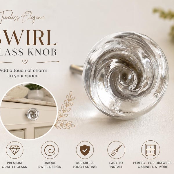 Swirl Glass Cabinet Knobs – Handmade Clear Drawer Pulls