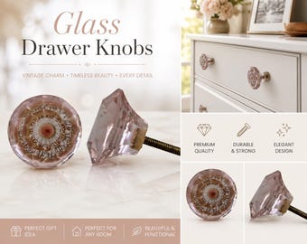 Pink Diamond Cut Glass Knobs - 1.5 inch