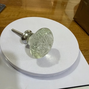 Clear Embossed Glass Cabinet Knob, Floral Vintage Dresser Pull, Handmade Hardware (1.5 Inch)