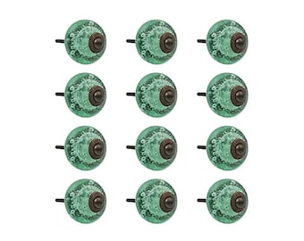 Mint Green Bubble Glass Knobs - Set of 12