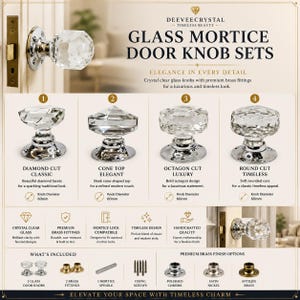 Pomos de puerta de cristal facetado para cerradura de embutir / Herrajes cromados vintage para interiores