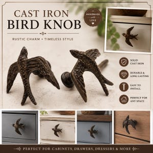 Cast Iron Swallow Bird Knob | Rustic Farmhouse Cabinet Drawer Pull