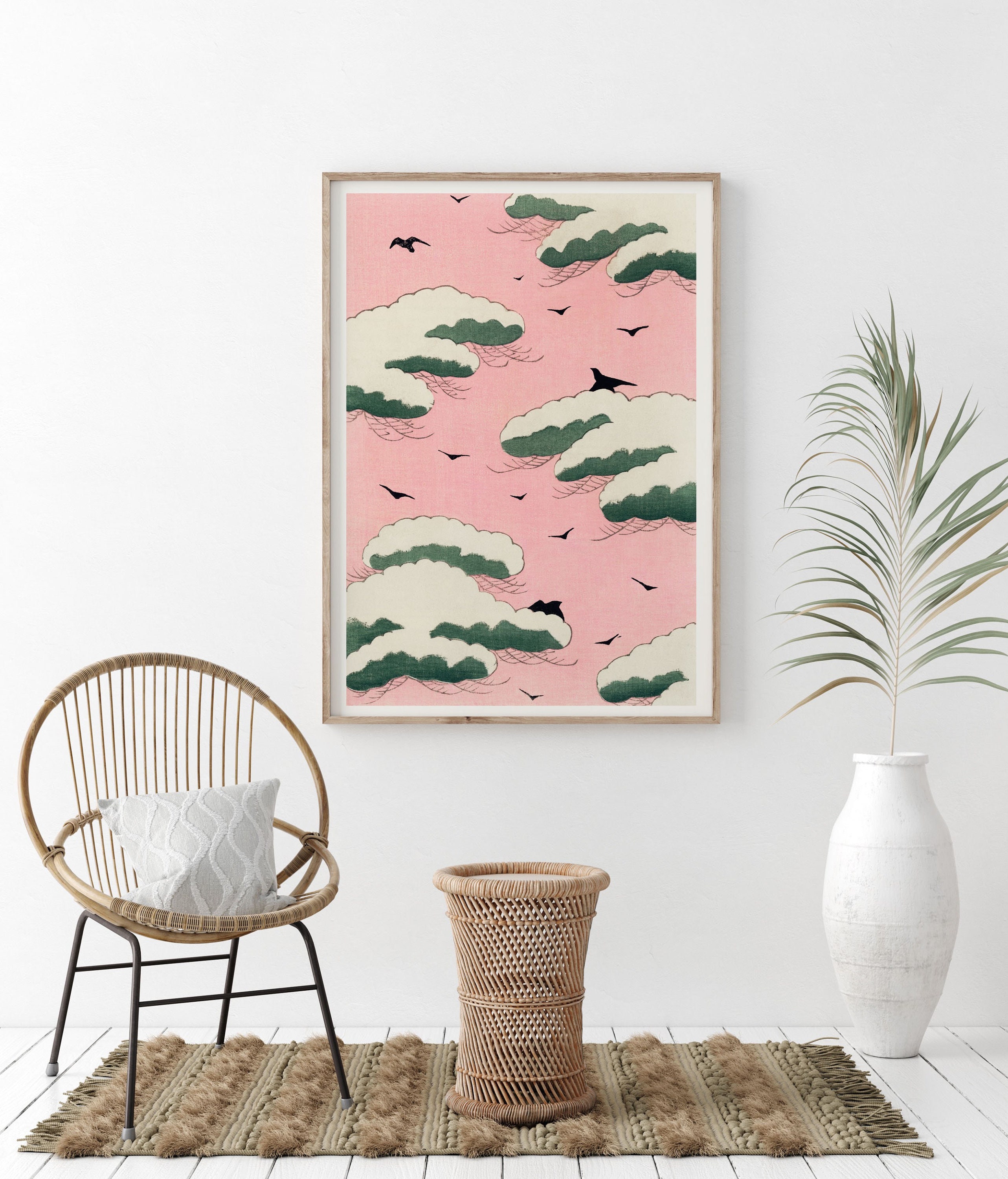 Japandi Print Japanese Wall Art Japandi Pink Sky Art Poster | Etsy