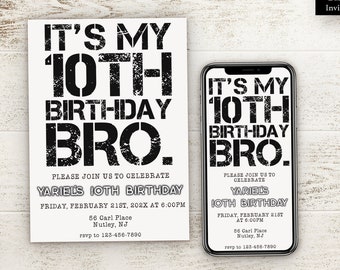 Bro Phone Invitation | 10 Year Old Boy Birthday Invitation | Bro Birthday Invitation | 10th Boy Birthday Invitation | Bruh Invitation | 0034