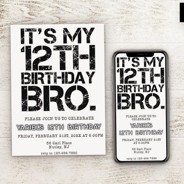 Bro Phone Invitation | 12 Year Old Boy Birthday Invitation | Bro Birthday Invitation | Preteen Birthday Invitation | Bro Invitation | 0034