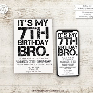 Bro Phone Invitation | 7 Year Old Boy Birthday Invitation | Bro Birthday Invitation | 7th Boy Birthday Invitation | Bruh Invitation | 0034