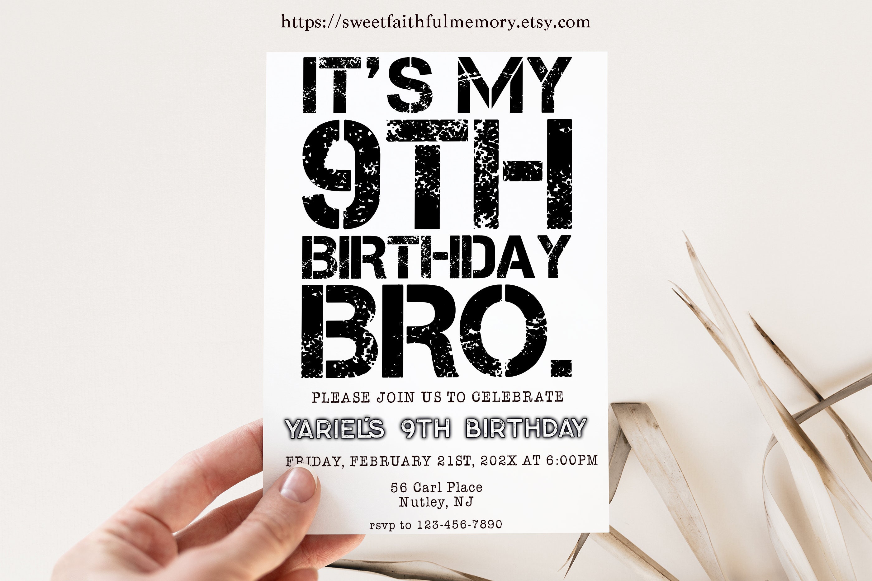 Bro Phone Invitation 9 Year Old Boy Birthday Invitation Bro Birthday ...