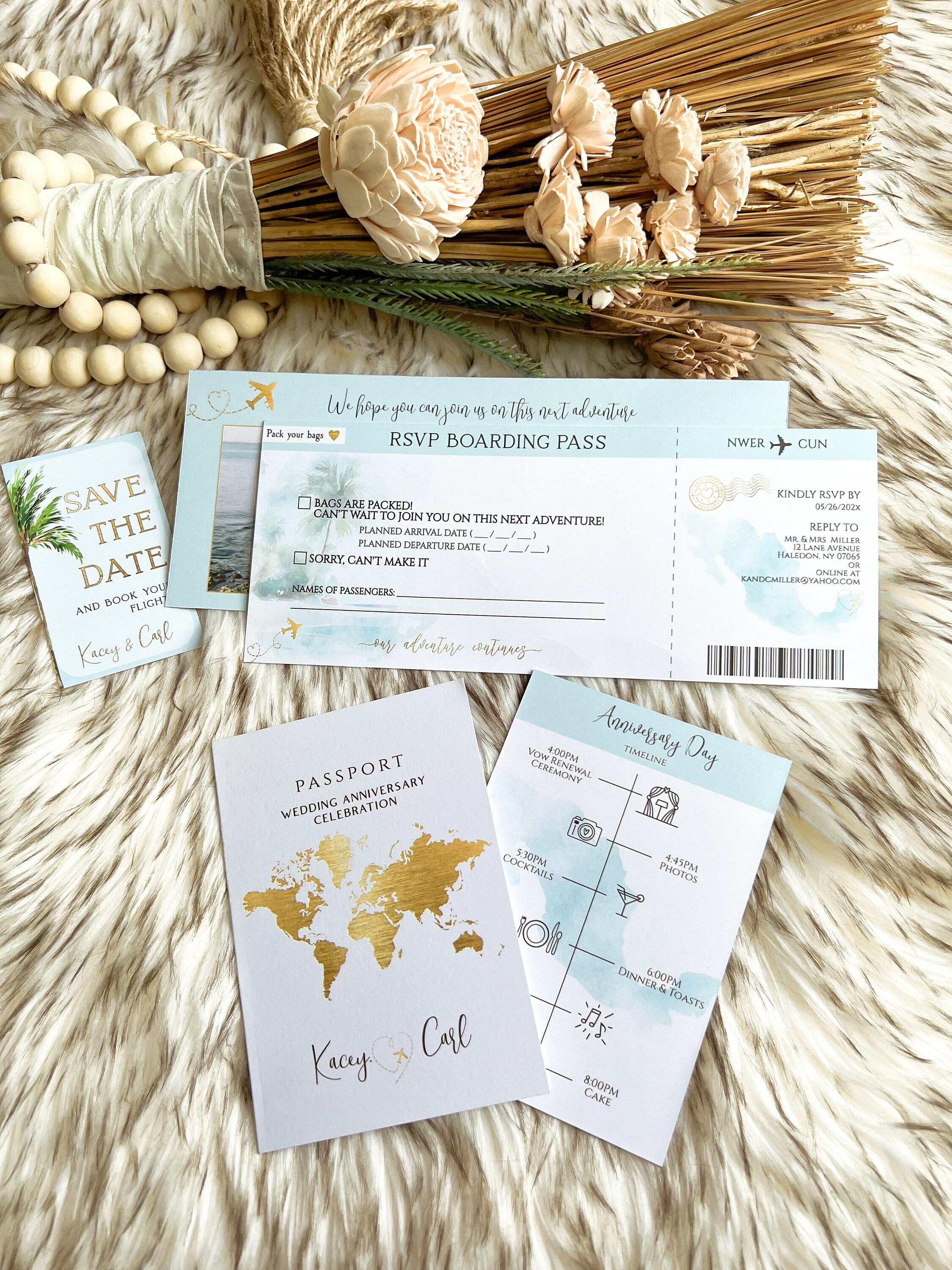 Printable Passport Wedding Invitation Gold Foil Boarding Pass Any