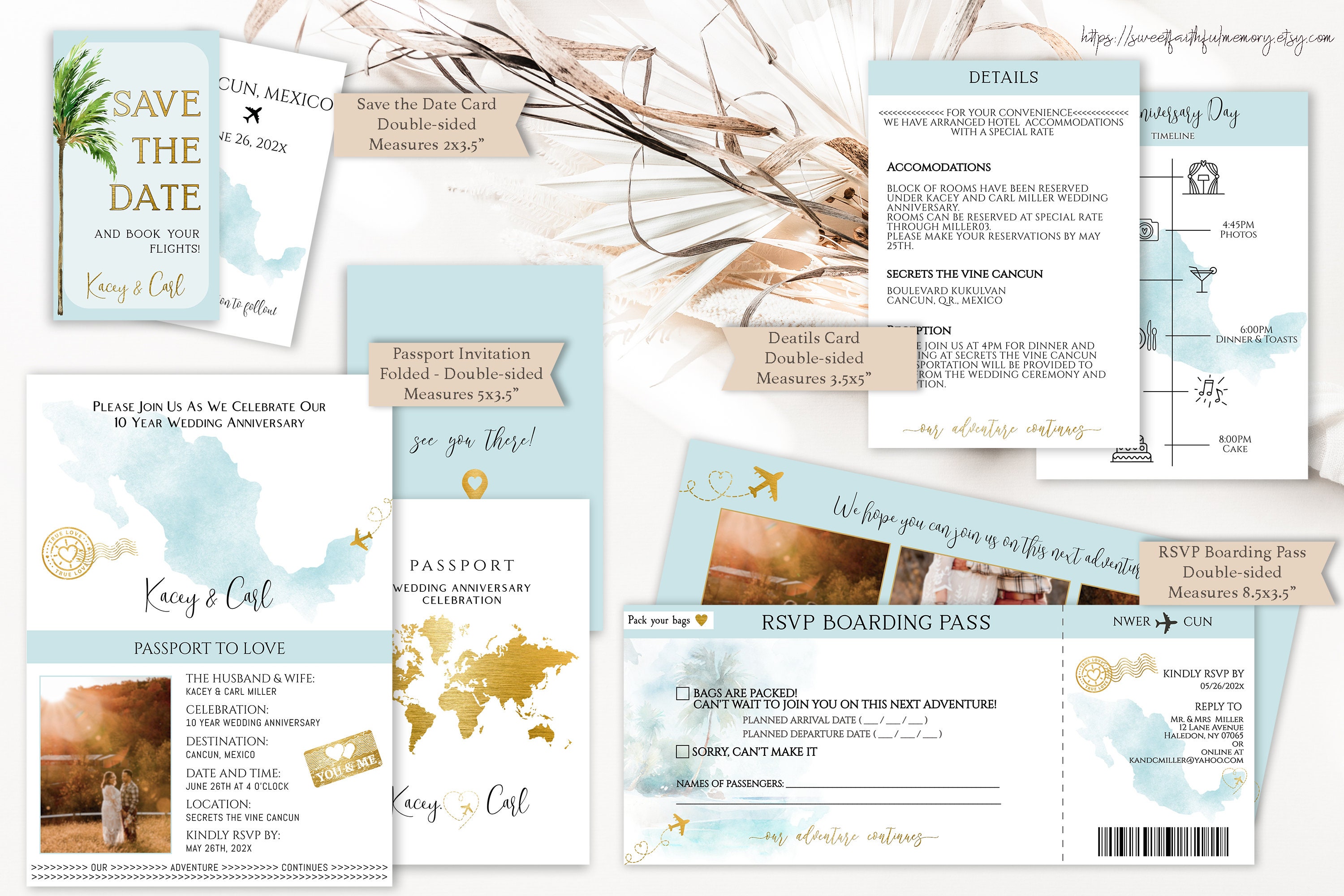 Printable Passport Wedding Invitation Gold Foil Boarding Pass Any
