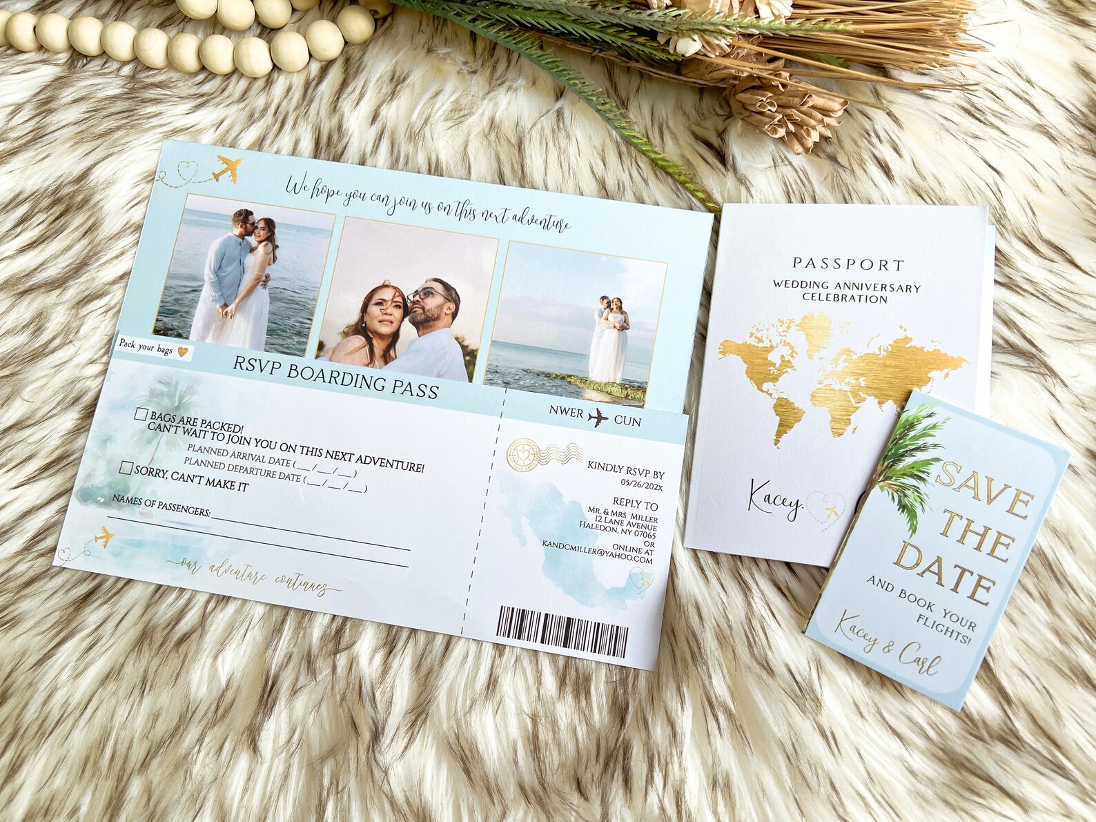 Printable Passport Wedding Invitation Gold Foil Boarding Pass Any