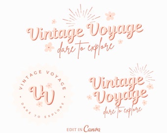 Canva Logo Template, Retro DIY Logo, Small Business Logo, Editable Canva Template, Branding Kit, Vintage Logo, Sunburst Logo, Boutique Logo