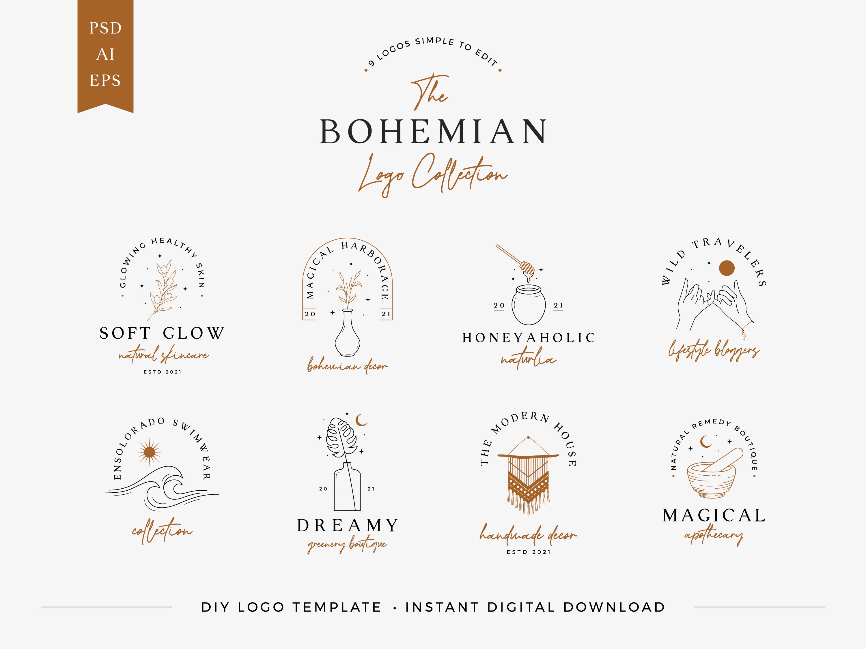 Boho Logo DIY Logo Floral Logo Minimalist Logo Logo Etsy