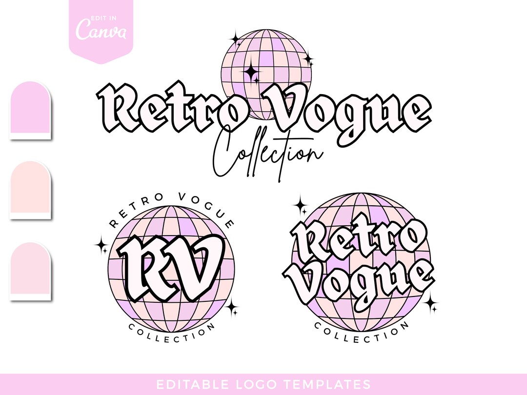 Retro Disco Ball Logo Editable Canva Logo Template Beauty Logo Hippie ...