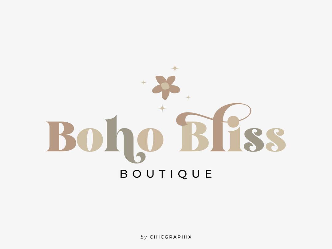 Boho Logo, Retro Logo, Premade Logo, Floral Logo, Hippie Logo, Boutique ...