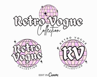 Retro Disco Ball Logo Bearbeitbare Canva Logo Vorlage Beauty Logo Hippie Logo Sofortiger Download Logo Funky Logo DIY Branding Logo Boutique Logo