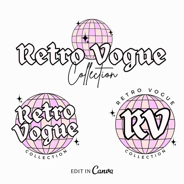 Retro Disco Ball Logo Editable Canva Logo Template Beauty Logo Hippie Logo Instant Download Logo Funky Logo DIY Branding Logo Boutique Logo