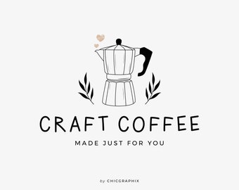 Coffee Logo, Moka Pot Logo, Cafe Logo, Premade Logo, Beverage Logo, Coffee Shop Logo, Drinks Logo, Business Logo, Coffee Bar Logo