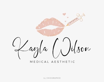 Logo esthétique, logo beauté, logo chirurgie plastique, logo seringue, logo clinique de Botox, logo cosmétiques, logo infirmière, logo esthéticienne, logo lèvres