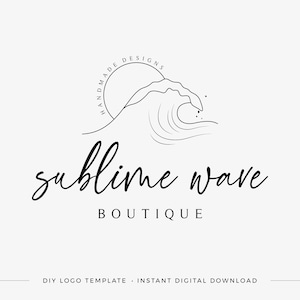 Wave Logo Design, Boho Logo, Wave Logo, Photography Logo, Yoga Logo, Boutique Logo, Beach Logo, Sun logo, Minimalist Logo, Elegant Logo