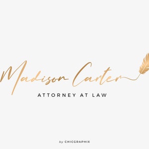 Lawyer Logo, Attorney Logo, Consultant Logo, Premade Logo, Gold Logo, Feather Logo, Law Firm Logo, Justice Logo, Judge Logo, Branding Kit