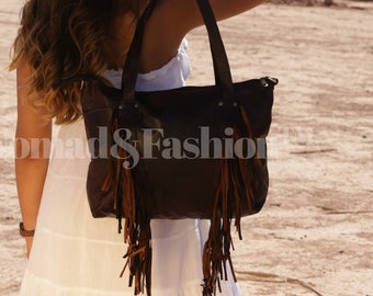 leather Fringe Dark Brown purse bag, boho design bag, boho purse, western purse, cowgirl purse western handbag, western bag