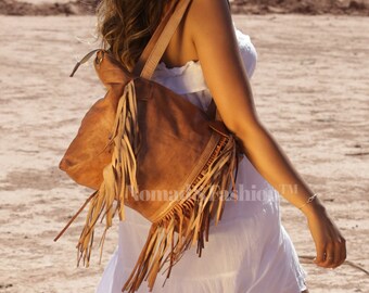 French Tote - with Boho Fringe, Braided Handle Chocolate