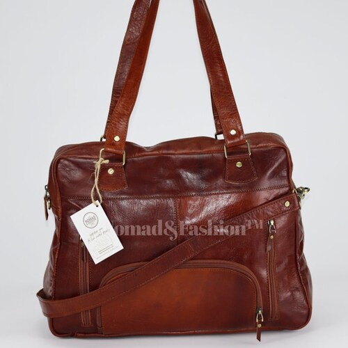 Laptop Shoulder Sling Office Business Messenger shops Travel leather Bag for Men & Women Brown color