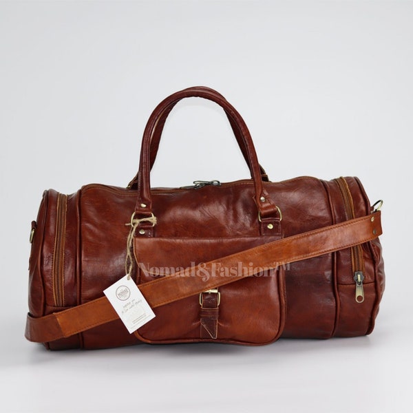 Duffle Bag Carry On Travel Weekender Overnight Bag with Leather Shoulder Strap Light Brown