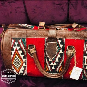 Moroccan Leather With Kilim Travel Shoulder Duffle Bag Handbag Tribal ...