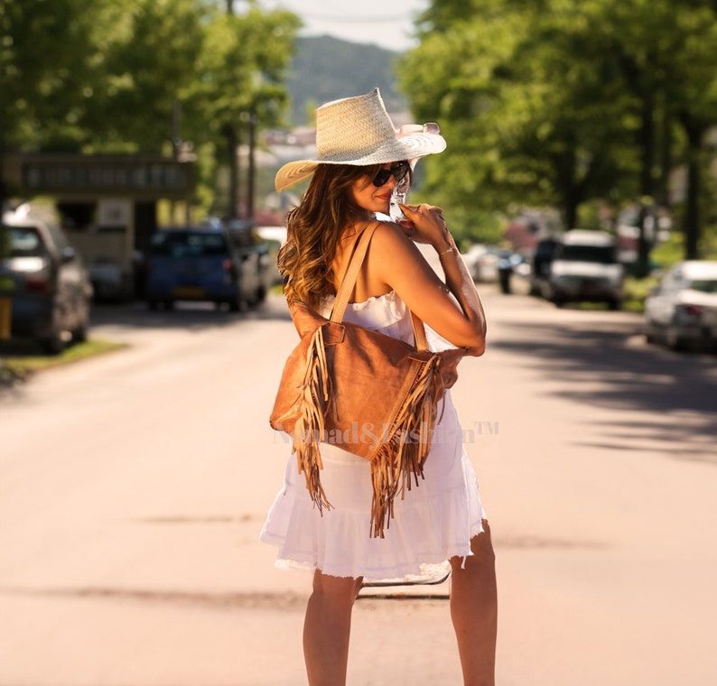 Leather Fringe purse, Black leather fringe bag, leather handbag with fringe, Fringe crossbody leather tote bag,leather handbag with fringe zdjęcie 3