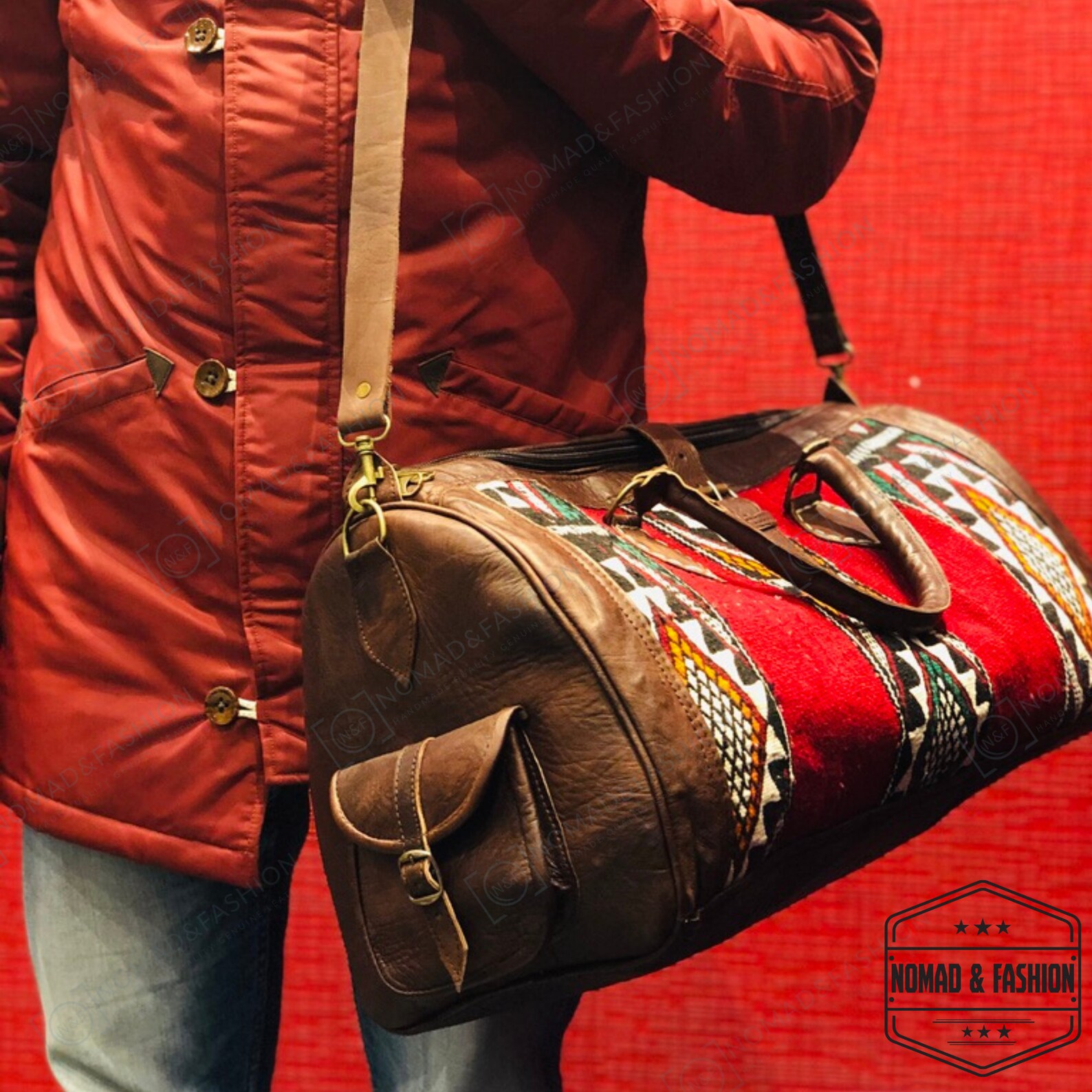 Travel Adventure Bag Leather With Kilim Travel Shoulder Duffle Etsy
