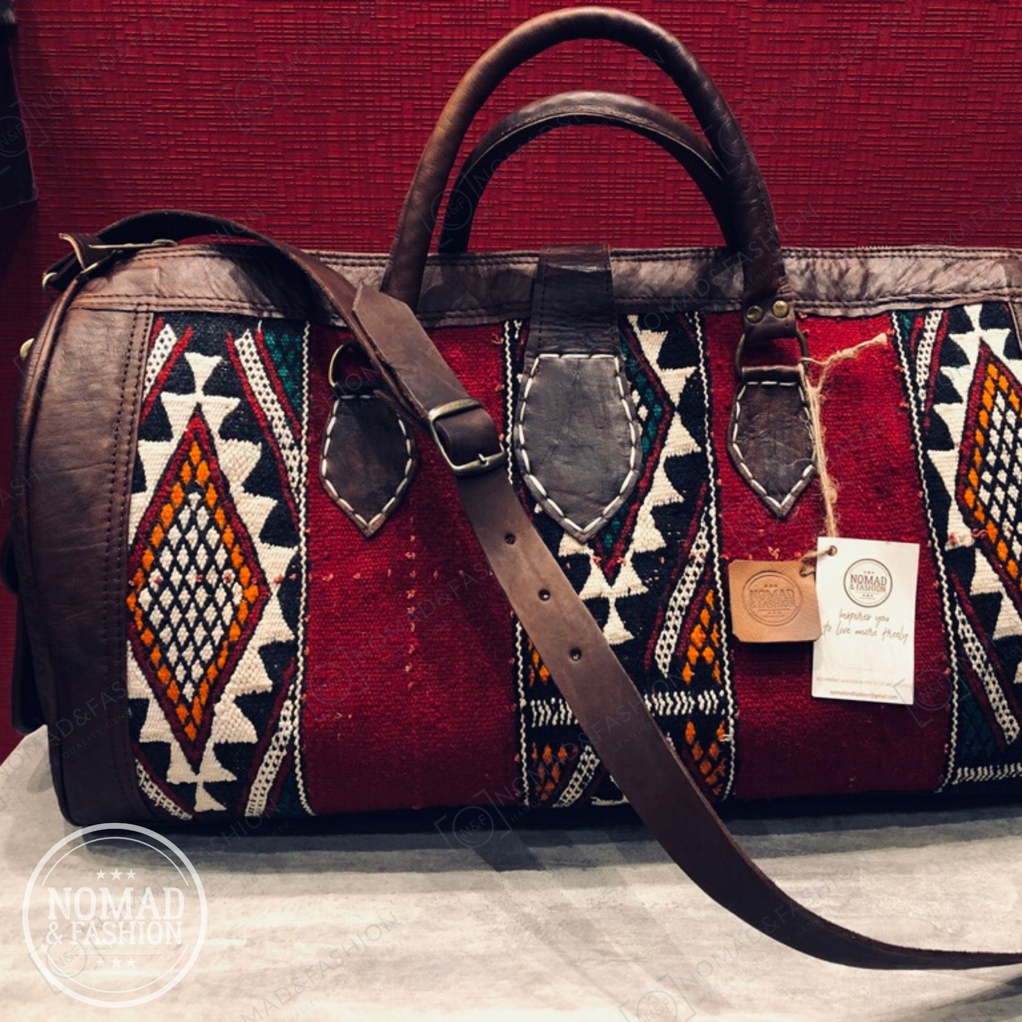Moroccan Leather With Kilim Travel Shoulder Duffle Bag Handbag | Etsy