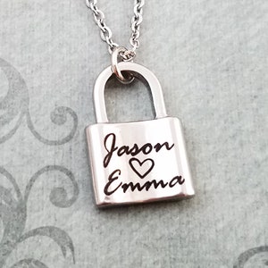 Lock Necklace Padlock Necklace Engagement Gift Couple Necklace Charm Necklace STAINLESS STEEL Name Necklace Personalized Engraved Necklace