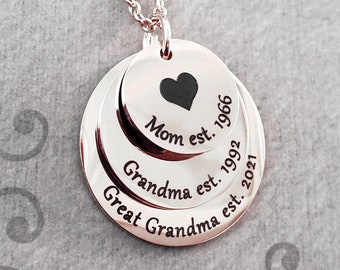 Grandma Necklace Mom Necklace STAINLESS STEEL Date Established Mother's Day Necklace Personalized Jewelry Engraved Necklace Pregnancy Reveal