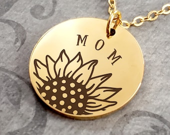 Sunflower Necklace Mom Necklace Mother's Day Jewelry STAINLESS STEEL Charm Pendant Necklace Custom Gift Personalized Engraved Name Jewelry