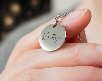Personalized Name Necklace STAINLESS STEEL Engraved Pendant Necklace Custom Engraving Delicate Women's Jewelry Gift for Her Mother's Day